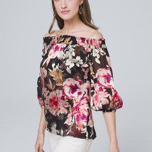 White House Black Market Women's Floral Off-The-Shoulder Top Blouse EUC
